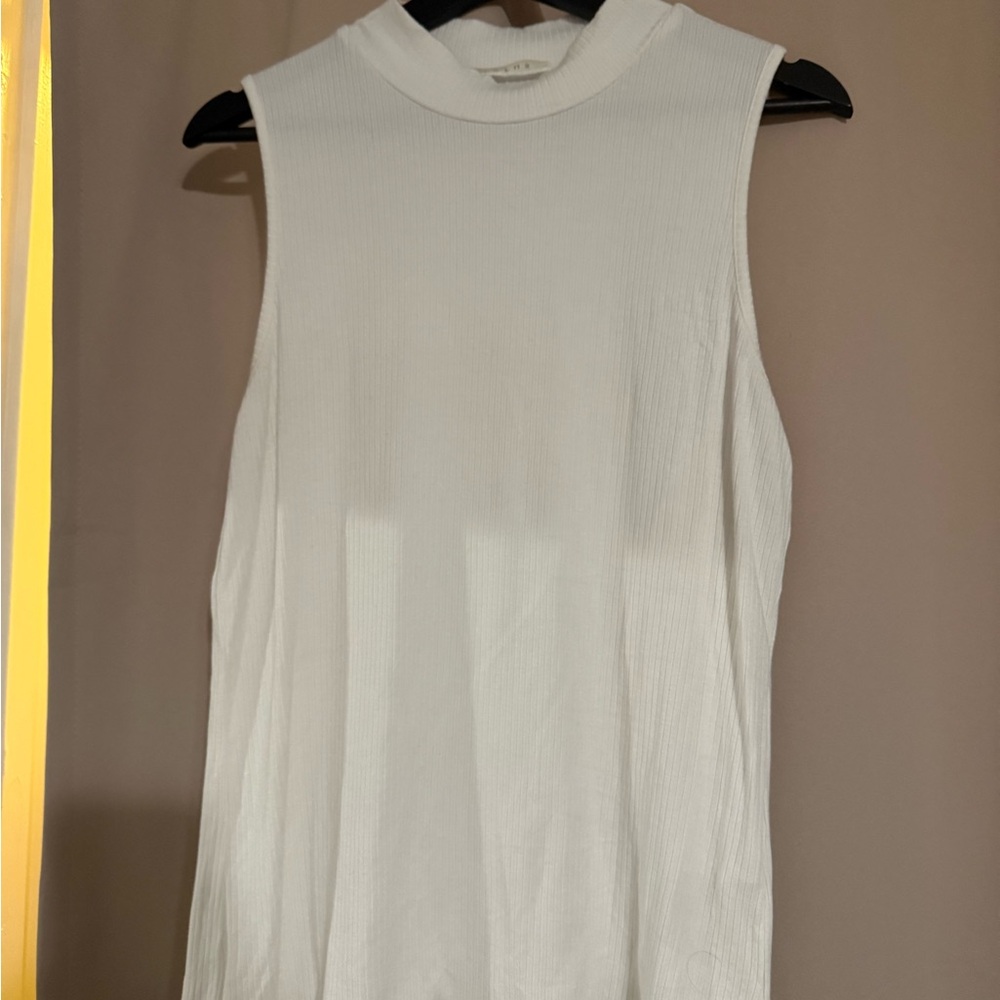 Sleeveless White Ribbed Top